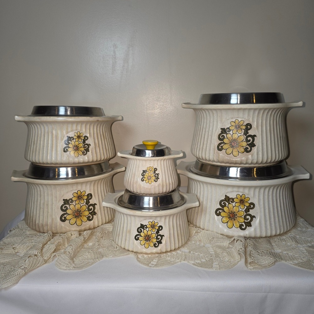 Vintage Festive by International Stoneware Casserole Dish Set Yellow‎ Daisy 6pc
